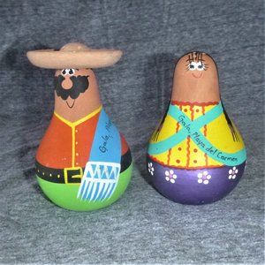 Mexican Colorful Painted Terra Cotta Salt & Pepper Shaker Set Sombrero